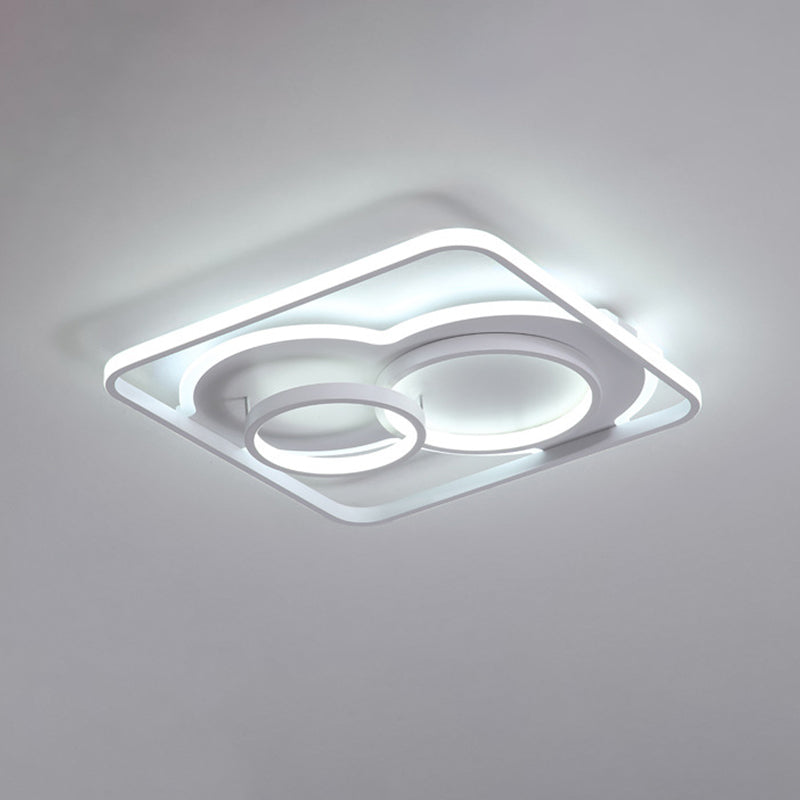 Modern White Acrylic Ceiling Light With Led Flush Mount - 16’/19.5’ Diameter Warm/White Square Frame