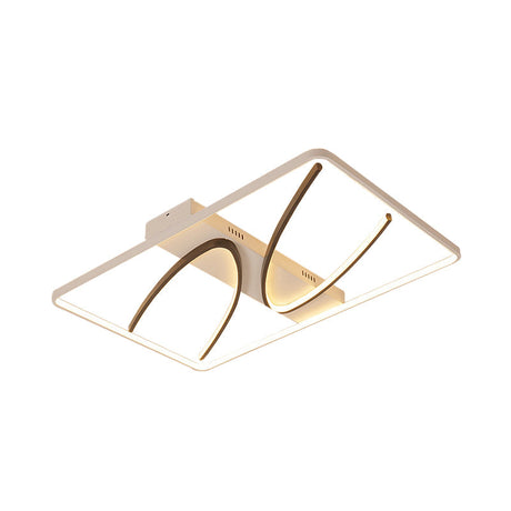 Modern Rectangular Ceiling Flush Light: Black - White Aluminum Led Mount Lamp With Curve Design -
