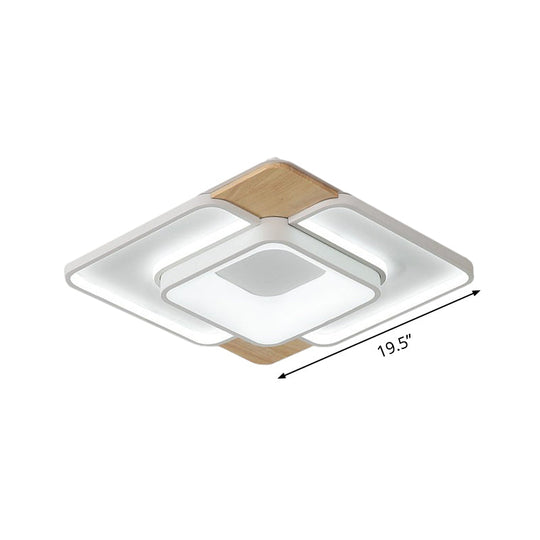 Nordic Square Flushmount Acrylic Led Ceiling Light White - Wood Finish 16’/19.5’ Wide Warm Or