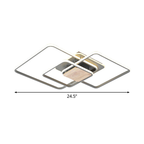 Modern Grey And Wood Led Flush Mounted Ceiling Light With Stacked Acrylic Frame Warm/White Lighting