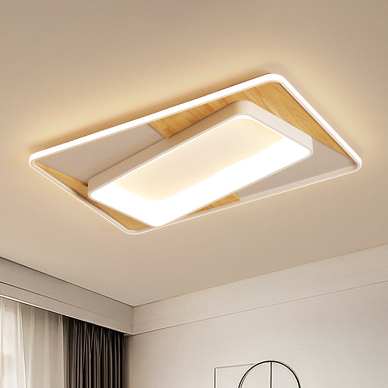 2 - Tier Nordic Style Wood - White Led Ceiling Flush Light With Acrylic Splicing Warm/White