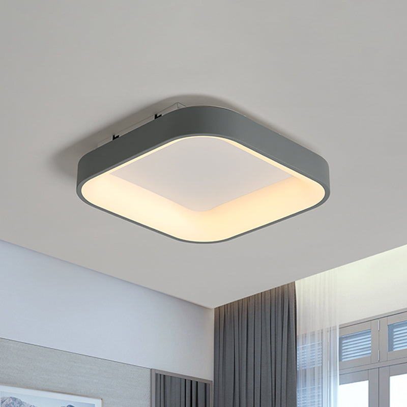 Nordic Acrylic Led Flush Mount Ceiling Fixture For Bedroom - Grey/White Squared Ring 16’/19.5’