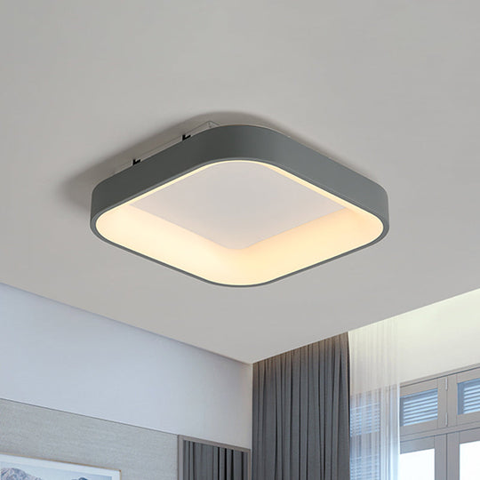 Nordic Acrylic Led Flush Mount Ceiling Fixture For Bedroom - Grey/White Squared Ring 16’/19.5’