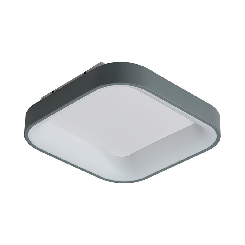 Nordic Acrylic Led Flush Mount Ceiling Fixture For Bedroom - Grey/White Squared Ring 16’/19.5’ W