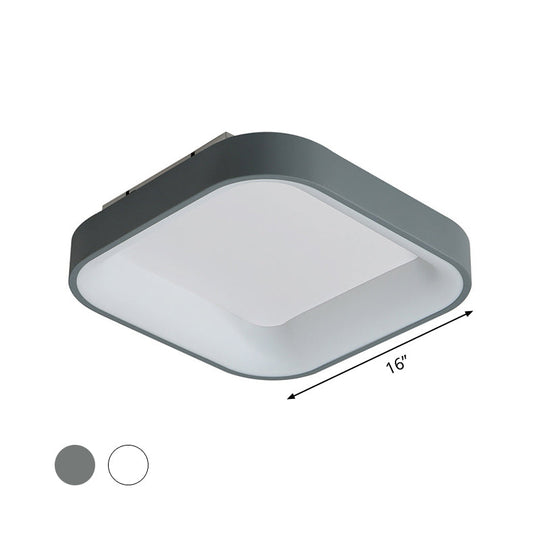 Nordic Acrylic Led Flush Mount Ceiling Fixture For Bedroom - Grey/White Squared Ring 16’/19.5’ W