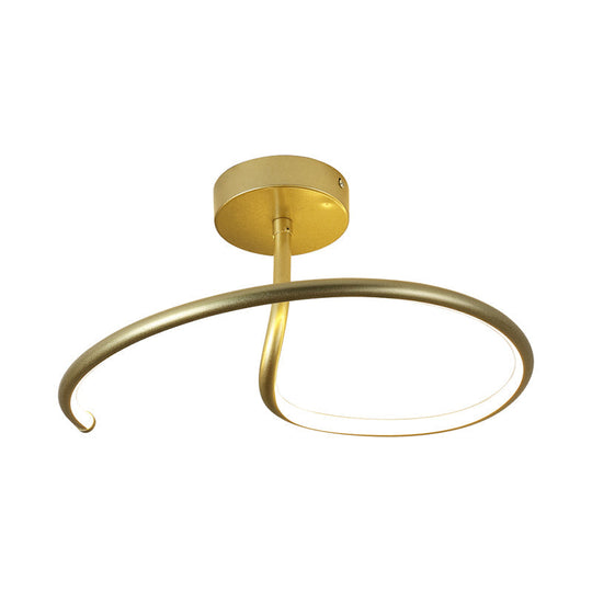 Golden Curl Led Flush Mount Ceiling Light Simple Acrylic 16’/19.5’ Wide Lighting Fixture
