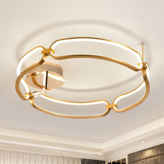 Modernist Aluminum Flush Mount Led Light In Gold - 18/23.5 Wide For Dining Room Ceiling