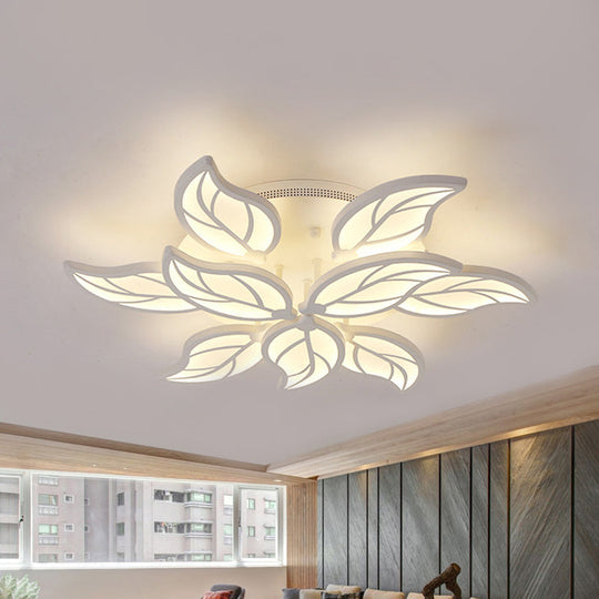 Contemporary 1/2-Tier Acrylic Flush Ceiling Lamp With Leaf Design And Warm/White Led Light