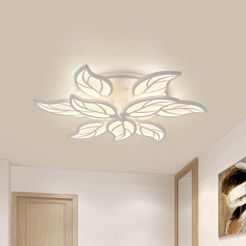Contemporary 1/2-Tier Acrylic Flush Ceiling Lamp With Leaf Design And Warm/White Led Light
