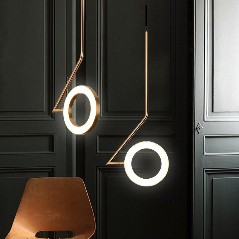 Gold Loop Pendant Light Kit: Rotatable Stylish Led Hanging Fixture With Zigzag Shaped Arm