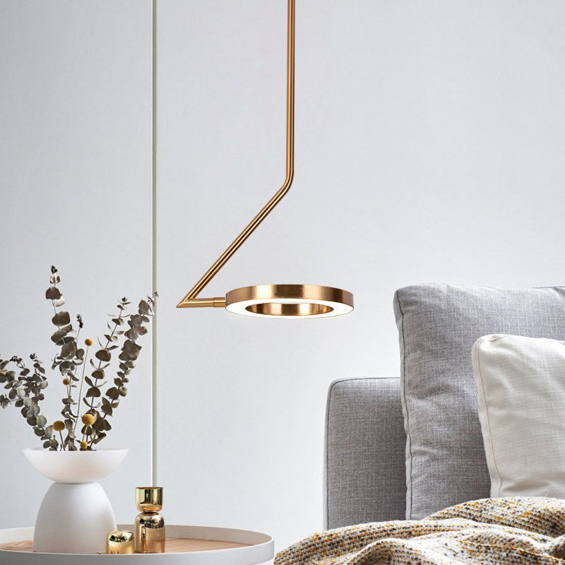 Gold Loop Pendant Light Kit: Rotatable Stylish Led Hanging Fixture With Zigzag Shaped Arm