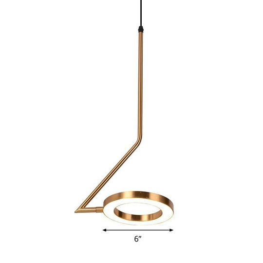 Rotatable Gold Loop Drop Pendant Led Hanging Light Kit Stylish Iron With Zigzag Shaped Arm