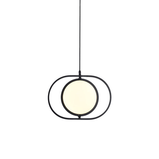 Black Metallic Led Hanging Lamp: Adjustable Disc Pendant With Capsule Frame