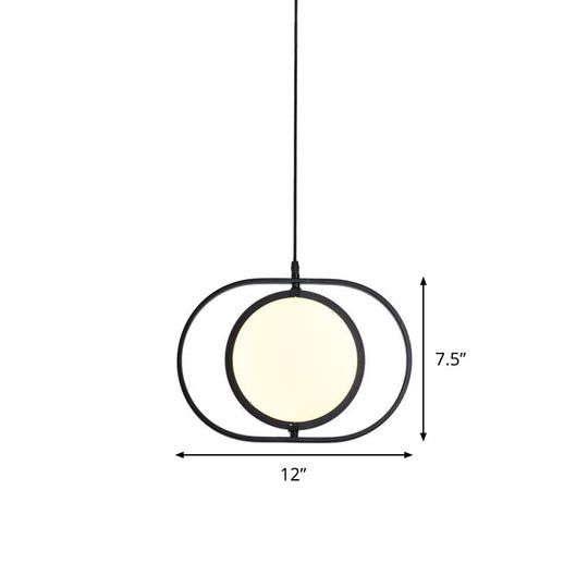 Black Metallic Led Hanging Lamp: Adjustable Disc Pendant With Capsule Frame