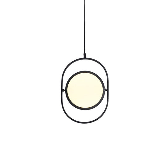 Versatile Led Black Hanging Lamp: Adjustable Disc Pendant Light With Stylish Capsule Frame