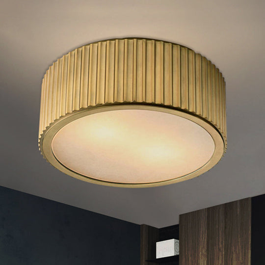 Gold Frosted Glass Ceiling Fixture - 3-Bulb Circular Flush Mount Recessed Lighting 12/16 Wide / 12