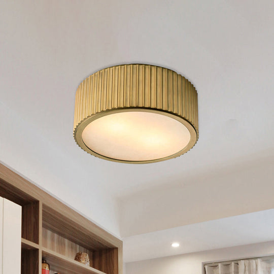Gold Frosted Glass Ceiling Fixture - 3-Bulb Circular Flush Mount Recessed Lighting 12/16 Wide
