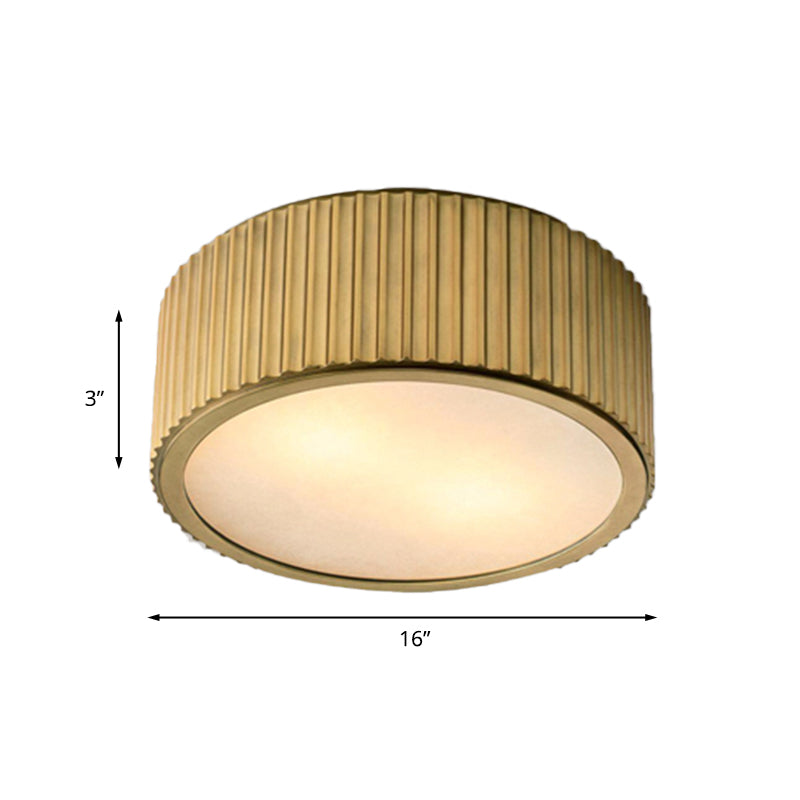 Gold Frosted Glass Ceiling Fixture - 3-Bulb Circular Flush Mount Recessed Lighting 12’/16’ Wide