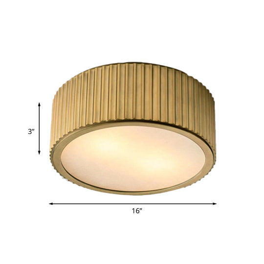 Gold Frosted Glass Ceiling Fixture - 3-Bulb Circular Flush Mount Recessed Lighting 12/16 Wide
