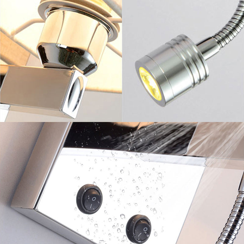 Modern Rectangular Fabric Led Wall Sconce In Chrome For Bedside Lighting