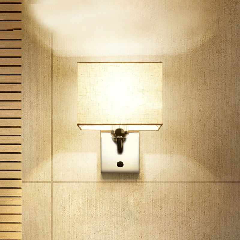 Modern Rectangular Fabric Led Wall Sconce In Chrome For Bedside Lighting / B