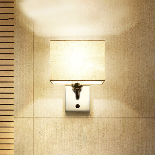 Modern Rectangular Fabric Led Wall Sconce In Chrome For Bedside Lighting / B