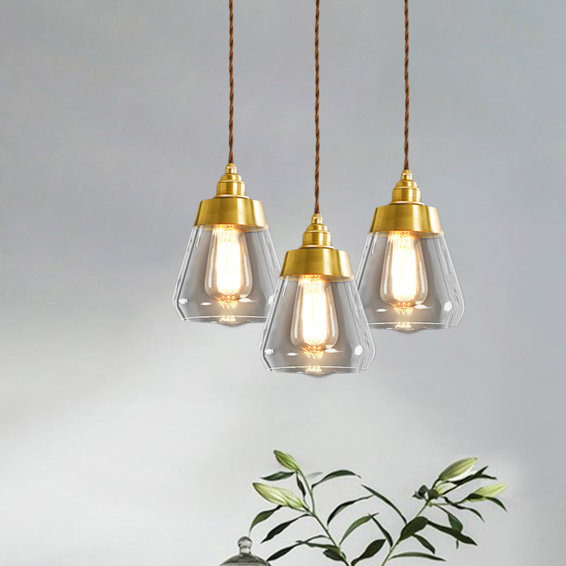 Opulent Multi Light Pendant - Elegant Gold Finish Clear Glass Tapered Design 2/3 Heads Round/Linear
