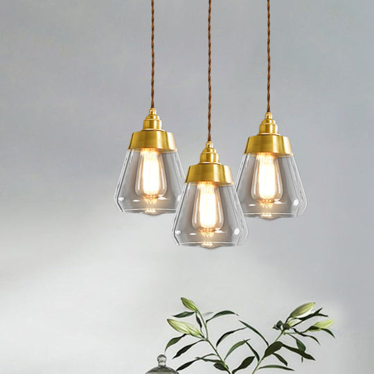 Opulent Multi Light Pendant - Elegant Gold Finish Clear Glass Tapered Design 2/3 Heads Round/Linear
