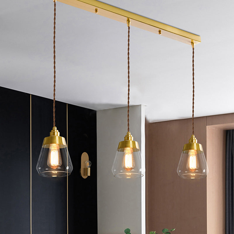 Opulent Multi Light Pendant - Elegant Gold Finish Clear Glass Tapered Design 2/3 Heads Round/Linear