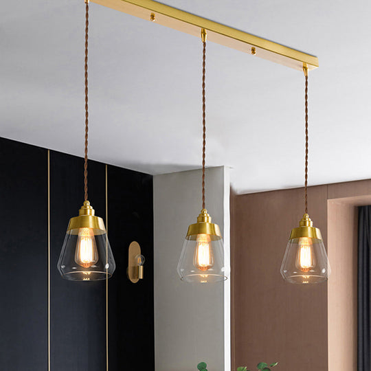 Opulent Multi Light Pendant - Elegant Gold Finish Clear Glass Tapered Design 2/3 Heads Round/Linear