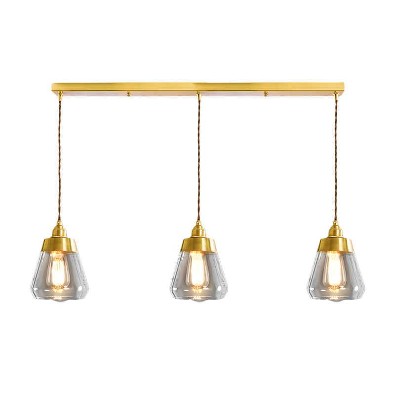 Opulent Multi Light Pendant - Elegant Gold Finish Clear Glass Tapered Design 2/3 Heads Round/Linear