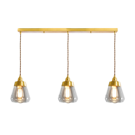 Opulent Multi Light Pendant - Elegant Gold Finish Clear Glass Tapered Design 2/3 Heads Round/Linear