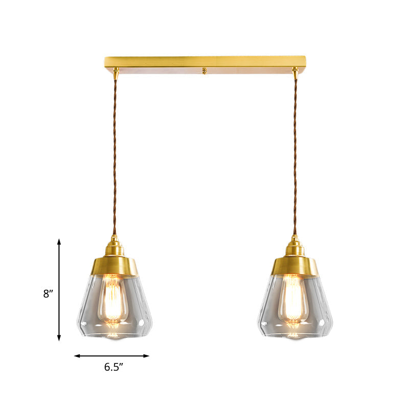 Opulent Multi Light Pendant - Elegant Gold Finish Clear Glass Tapered Design 2/3 Heads Round/Linear