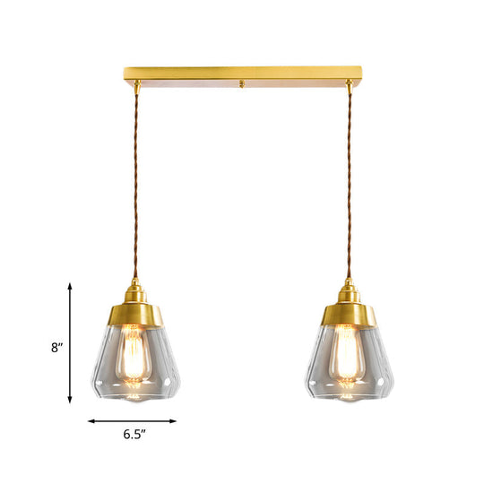 Opulent Multi Light Pendant - Elegant Gold Finish Clear Glass Tapered Design 2/3 Heads Round/Linear