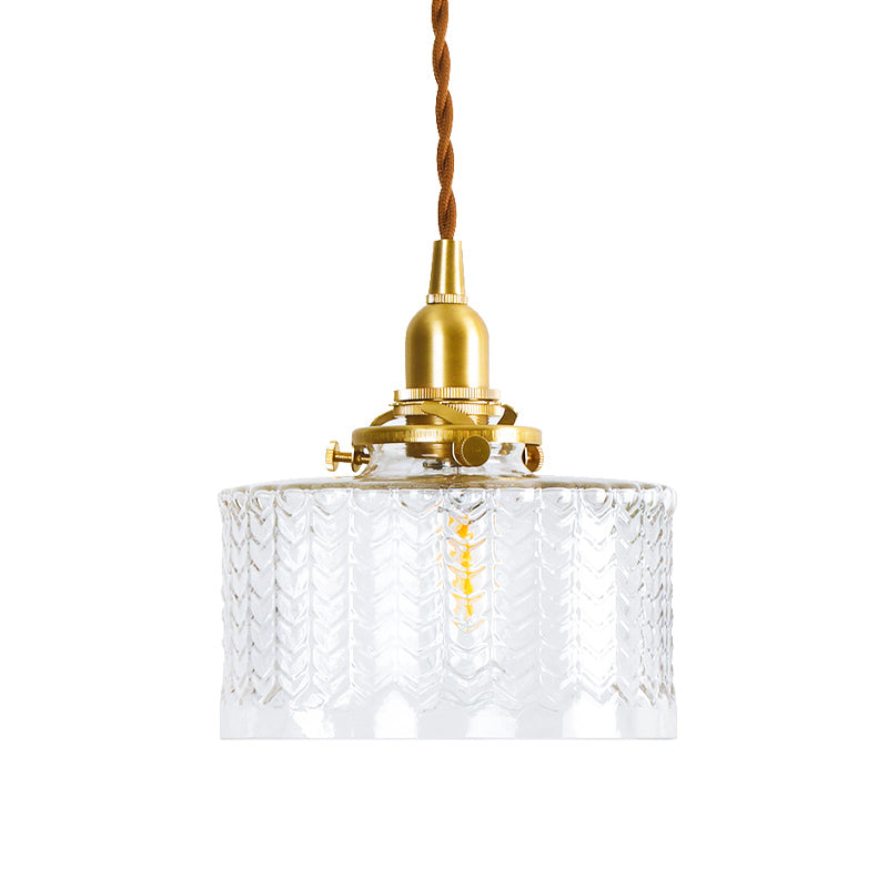 Clear Textured Glass Pendant Light - Colonialist Style 6/8 W 1 Head Gold Finish
