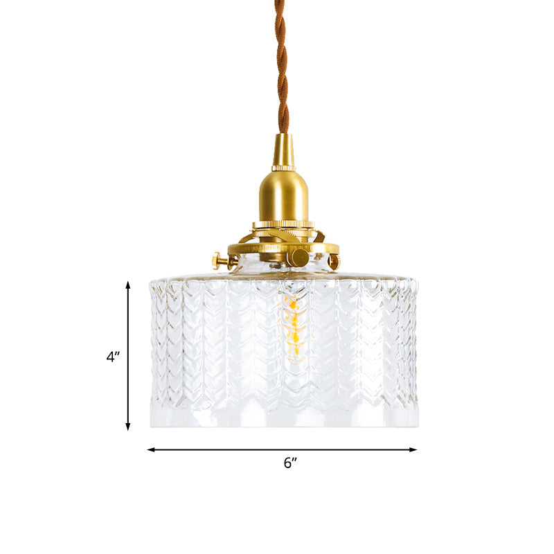Clear Textured Glass Pendant Light - Colonialist Style 6/8 W 1 Head Gold Finish