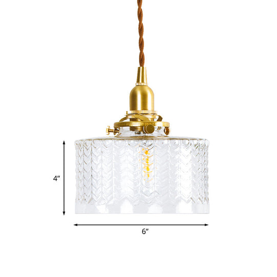 Clear Textured Glass Pendant Light - Colonialist Style 6/8 W 1 Head Gold Finish