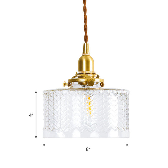 Clear Textured Glass Pendant Light - Colonialist Style 6/8 W 1 Head Gold Finish