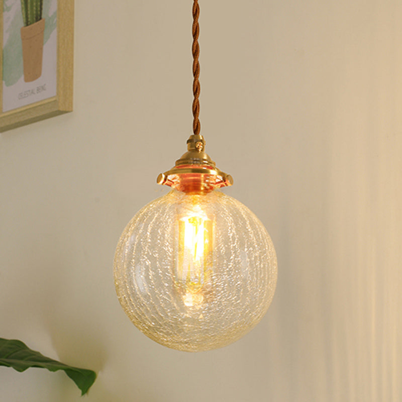 Golden Clear Crackle Glass 1-Light Ceiling Lamp For Bedroom