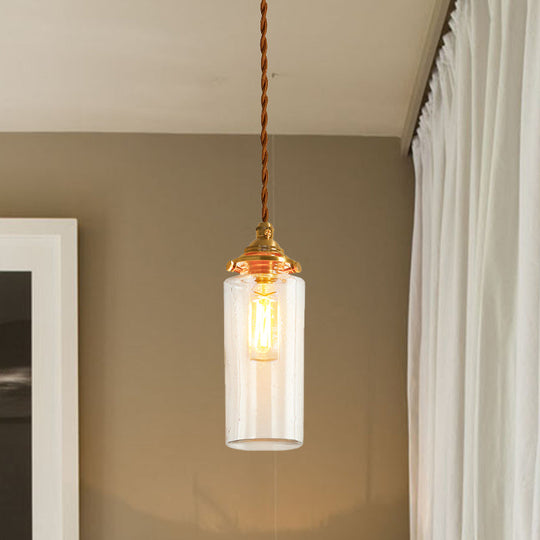 Golden Clear Crackle Glass 1-Light Ceiling Lamp For Bedroom