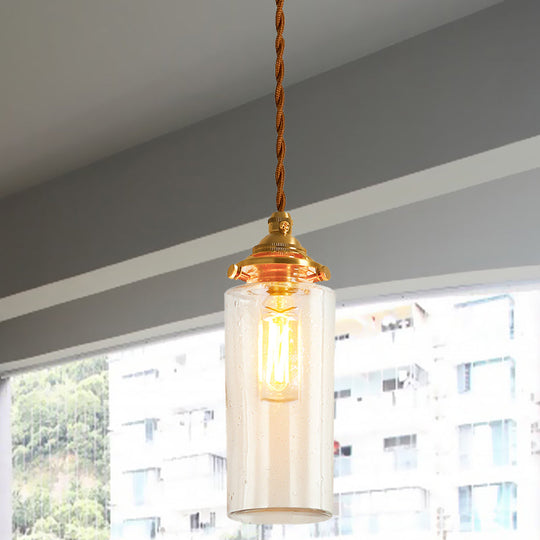 Golden Clear Crackle Glass 1-Light Ceiling Lamp For Bedroom