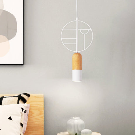 Nordic Wood Hanging Pendant Light In White With Round Wired Decor