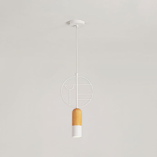 Nordic Wood Hanging Pendant Light In White With Round Wired Decor