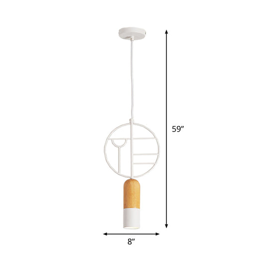 Nordic Chalk Wood Hanging Light Pendant - Single Head Ceiling Lamp In White With Wired Round Decor