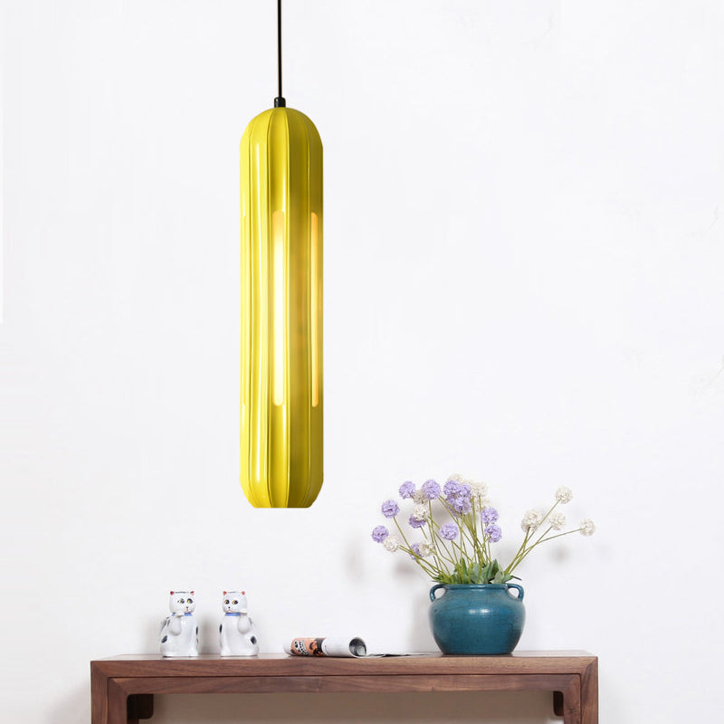 Yellow Resin Macaron Ribbed Pendant Light For Table