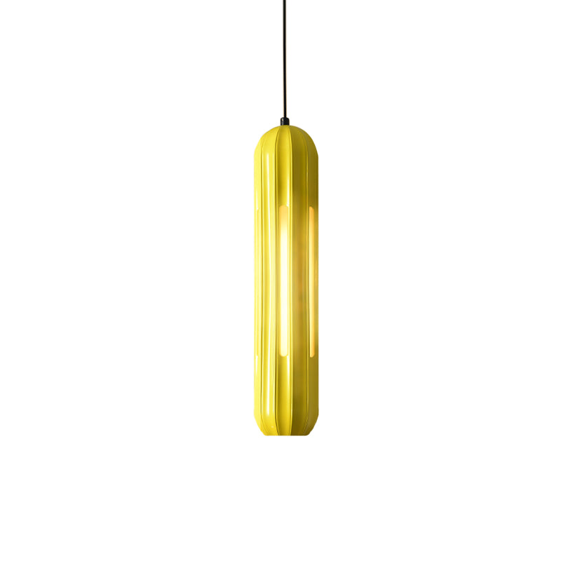 Yellow Resin Macaron Ribbed Pendant Light For Table