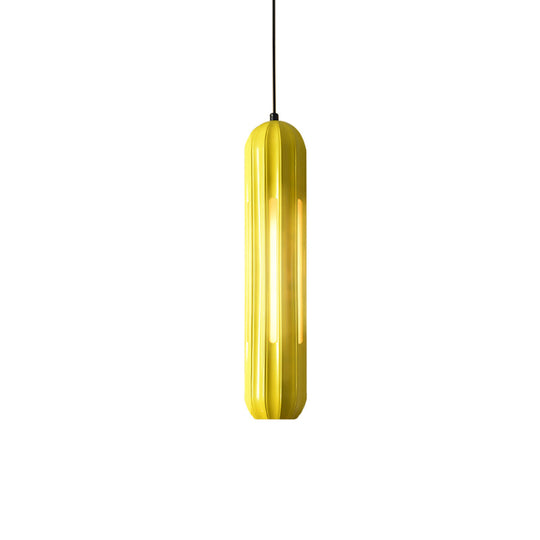 Yellow Resin Macaron Ribbed Pendant Light For Table