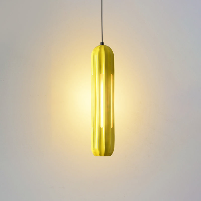 Yellow Resin Macaron Ribbed Pendant Light For Table