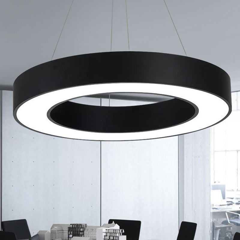 Minimalist Black Led Pendant Light For Office With Thick Circle Iron Design