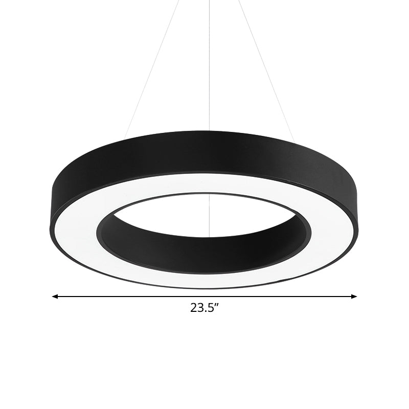 Minimalist Black Led Pendant Light For Office With Thick Circle Iron Design